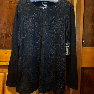 Vintage Latte Black Long Sleeved Rhinestone Floral Top Size Medium NWT